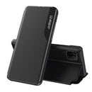 For Samsung Galaxy A12 Side Display Shockproof Horizontal Flip Leather Case with Holder(Black)