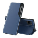For Samsung Galaxy A12 Side Display Shockproof Horizontal Flip Leather Case with Holder(Blue)