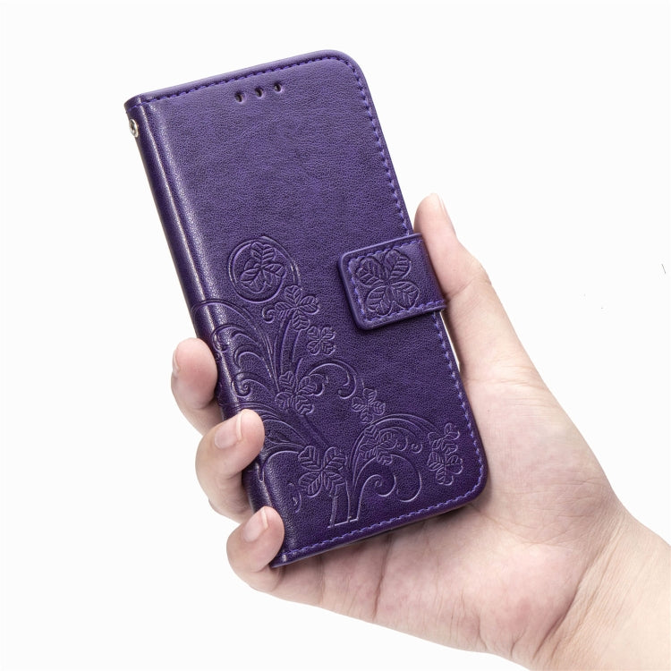 Four-leaf Clasp Embossed Buckle Mobile Phone Protection Leather Case with Lanyard & Card Slot & Wallet & Bracket Function For Samsung Galaxy A32 5G(Purple)