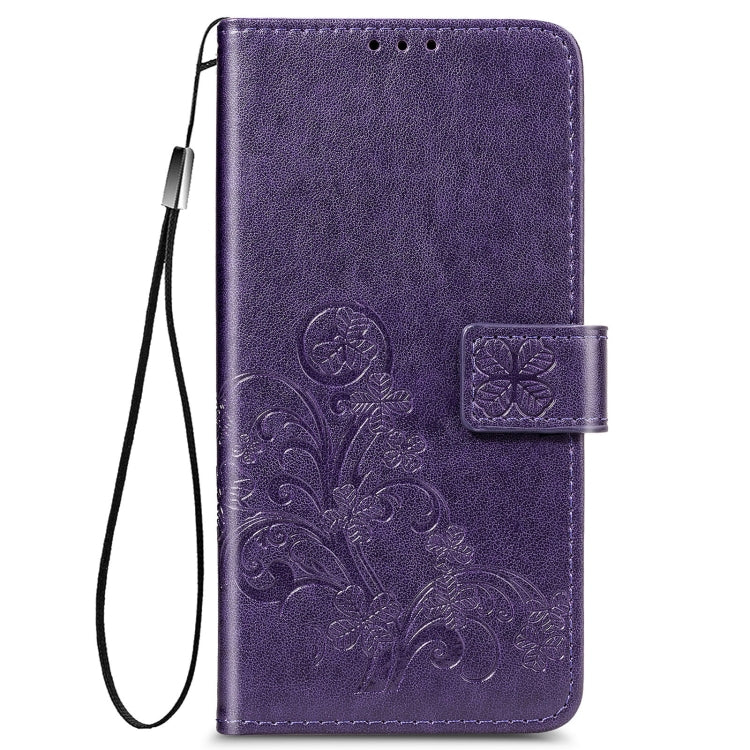 Four-leaf Clasp Embossed Buckle Mobile Phone Protection Leather Case with Lanyard & Card Slot & Wallet & Bracket Function For Samsung Galaxy A32 5G(Purple)
