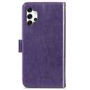 Four-leaf Clasp Embossed Buckle Mobile Phone Protection Leather Case with Lanyard & Card Slot & Wallet & Bracket Function For Samsung Galaxy A32 5G(Purple)