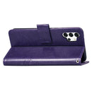Four-leaf Clasp Embossed Buckle Mobile Phone Protection Leather Case with Lanyard & Card Slot & Wallet & Bracket Function For Samsung Galaxy A32 5G(Purple)