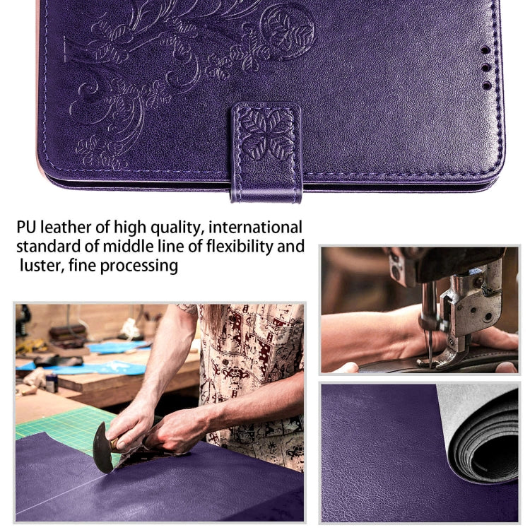 Four-leaf Clasp Embossed Buckle Mobile Phone Protection Leather Case with Lanyard & Card Slot & Wallet & Bracket Function For Samsung Galaxy A32 5G(Purple)