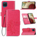 Four-leaf Clasp Embossed Buckle Mobile Phone Protection Leather Case with Lanyard & Card Slot & Wallet & Bracket Function For Samsung Galaxy A12(Magenta)