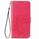 Four-leaf Clasp Embossed Buckle Mobile Phone Protection Leather Case with Lanyard & Card Slot & Wallet & Bracket Function For Samsung Galaxy A12(Magenta)