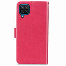 Four-leaf Clasp Embossed Buckle Mobile Phone Protection Leather Case with Lanyard & Card Slot & Wallet & Bracket Function For Samsung Galaxy A12(Magenta)