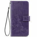 Four-leaf Clasp Embossed Buckle Mobile Phone Protection Leather Case with Lanyard & Card Slot & Wallet & Bracket Function For Samsung Galaxy A12(Purple)