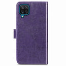 Four-leaf Clasp Embossed Buckle Mobile Phone Protection Leather Case with Lanyard & Card Slot & Wallet & Bracket Function For Samsung Galaxy A12(Purple)