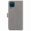 Four-leaf Clasp Embossed Buckle Mobile Phone Protection Leather Case with Lanyard & Card Slot & Wallet & Bracket Function For Samsung Galaxy A12(Grey)