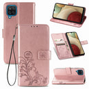 Four-leaf Clasp Embossed Buckle Mobile Phone Protection Leather Case with Lanyard & Card Slot & Wallet & Bracket Function For Samsung Galaxy A12(Rose Gold)