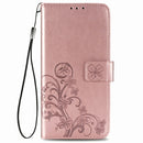 Four-leaf Clasp Embossed Buckle Mobile Phone Protection Leather Case with Lanyard & Card Slot & Wallet & Bracket Function For Samsung Galaxy A12(Rose Gold)