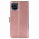 Four-leaf Clasp Embossed Buckle Mobile Phone Protection Leather Case with Lanyard & Card Slot & Wallet & Bracket Function For Samsung Galaxy A12(Rose Gold)