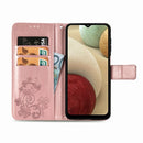 Four-leaf Clasp Embossed Buckle Mobile Phone Protection Leather Case with Lanyard & Card Slot & Wallet & Bracket Function For Samsung Galaxy A12(Rose Gold)