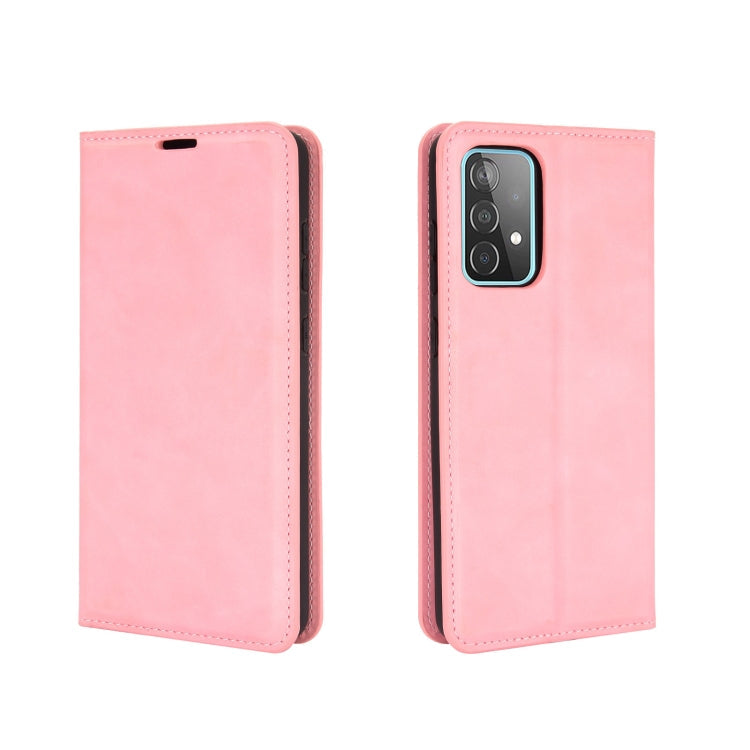 For Samsung Galaxy A52 5G / 4G Retro-skin Business Magnetic Suction Leather Case with Holder & Card Slots & Wallet(Pink)