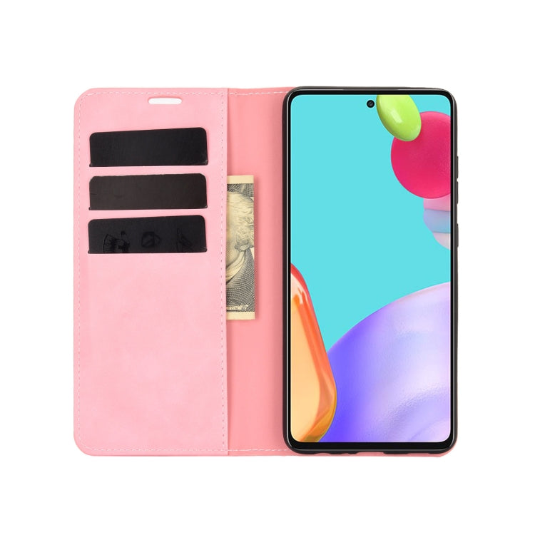 For Samsung Galaxy A52 5G / 4G Retro-skin Business Magnetic Suction Leather Case with Holder & Card Slots & Wallet(Pink)