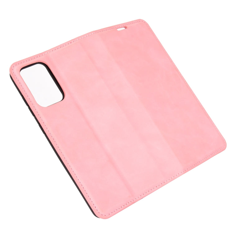 For Samsung Galaxy A52 5G / 4G Retro-skin Business Magnetic Suction Leather Case with Holder & Card Slots & Wallet(Pink)