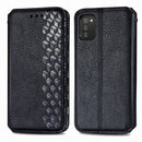 For Samsung Galaxy A02s(US Edition) Cubic Grid Pressed Horizontal Flip Magnetic PU Leather Case with Holder & Card Slots & Wallet(Black)