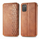 For Samsung Galaxy A02s(US Edition) Cubic Grid Pressed Horizontal Flip Magnetic PU Leather Case with Holder & Card Slots & Wallet(Brown)