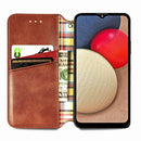 For Samsung Galaxy A02s(US Edition) Cubic Grid Pressed Horizontal Flip Magnetic PU Leather Case with Holder & Card Slots & Wallet(Brown)