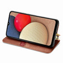 For Samsung Galaxy A02s(US Edition) Cubic Grid Pressed Horizontal Flip Magnetic PU Leather Case with Holder & Card Slots & Wallet(Brown)