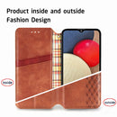 For Samsung Galaxy A02s(US Edition) Cubic Grid Pressed Horizontal Flip Magnetic PU Leather Case with Holder & Card Slots & Wallet(Brown)