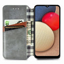 For Samsung Galaxy A02s(US Edition) Cubic Grid Pressed Horizontal Flip Magnetic PU Leather Case with Holder & Card Slots & Wallet(Gray)