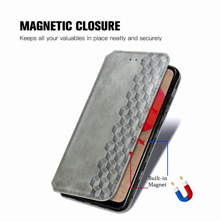 For Samsung Galaxy A02s(US Edition) Cubic Grid Pressed Horizontal Flip Magnetic PU Leather Case with Holder & Card Slots & Wallet(Gray)
