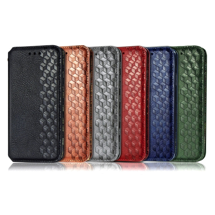 For Samsung Galaxy A02s(US Edition) Cubic Grid Pressed Horizontal Flip Magnetic PU Leather Case with Holder & Card Slots & Wallet(Gray)