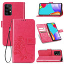 For Samsung Galaxy A52 5G / 4G Four-leaf Clasp Embossed Buckle Mobile Phone Protection Leather Case with Lanyard & Card Slot & Wallet & Bracket Function(Magenta)