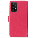 For Samsung Galaxy A52 5G / 4G Four-leaf Clasp Embossed Buckle Mobile Phone Protection Leather Case with Lanyard & Card Slot & Wallet & Bracket Function(Magenta)