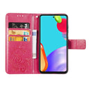 For Samsung Galaxy A52 5G / 4G Four-leaf Clasp Embossed Buckle Mobile Phone Protection Leather Case with Lanyard & Card Slot & Wallet & Bracket Function(Magenta)