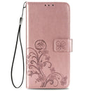 For Samsung Galaxy A52 5G / 4G Four-leaf Clasp Embossed Buckle Mobile Phone Protection Leather Case with Lanyard & Card Slot & Wallet & Bracket Function(Rose Gold)