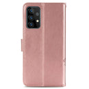For Samsung Galaxy A52 5G / 4G Four-leaf Clasp Embossed Buckle Mobile Phone Protection Leather Case with Lanyard & Card Slot & Wallet & Bracket Function(Rose Gold)