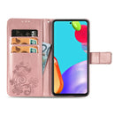 For Samsung Galaxy A52 5G / 4G Four-leaf Clasp Embossed Buckle Mobile Phone Protection Leather Case with Lanyard & Card Slot & Wallet & Bracket Function(Rose Gold)