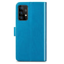 For Samsung Galaxy A52 5G / 4G Four-leaf Clasp Embossed Buckle Mobile Phone Protection Leather Case with Lanyard & Card Slot & Wallet & Bracket Function(Blue)