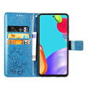For Samsung Galaxy A52 5G / 4G Four-leaf Clasp Embossed Buckle Mobile Phone Protection Leather Case with Lanyard & Card Slot & Wallet & Bracket Function(Blue)