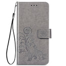 For Samsung Galaxy A52 5G / 4G Four-leaf Clasp Embossed Buckle Mobile Phone Protection Leather Case with Lanyard & Card Slot & Wallet & Bracket Function(Gray)