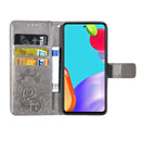 For Samsung Galaxy A52 5G / 4G Four-leaf Clasp Embossed Buckle Mobile Phone Protection Leather Case with Lanyard & Card Slot & Wallet & Bracket Function(Gray)