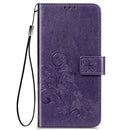 For Samsung Galaxy A52 5G / 4G Four-leaf Clasp Embossed Buckle Mobile Phone Protection Leather Case with Lanyard & Card Slot & Wallet & Bracket Function(Purple)