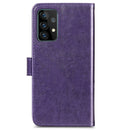 For Samsung Galaxy A52 5G / 4G Four-leaf Clasp Embossed Buckle Mobile Phone Protection Leather Case with Lanyard & Card Slot & Wallet & Bracket Function(Purple)