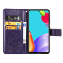 For Samsung Galaxy A52 5G / 4G Four-leaf Clasp Embossed Buckle Mobile Phone Protection Leather Case with Lanyard & Card Slot & Wallet & Bracket Function(Purple)