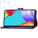 For Samsung Galaxy A52 5G / 4G Four-leaf Clasp Embossed Buckle Mobile Phone Protection Leather Case with Lanyard & Card Slot & Wallet & Bracket Function(Purple)
