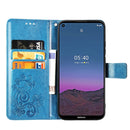 For Nokia 5.4 Four-leaf Clasp Embossed Buckle Mobile Phone Protection Leather Case with Lanyard & Card Slot & Wallet & Bracket Function(Blue)