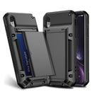 For iPhone X/XS PC+TPU Shockproof Heavy Duty Armor Protective Case with Slide Multi-Card Slot(Black)