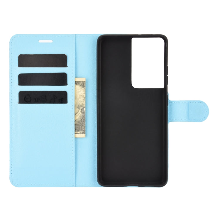 For Samsung Galaxy S21 Ultra 5G Litchi Texture Horizontal Flip Protective Case with Holder & Card Slots & Wallet(Blue)
