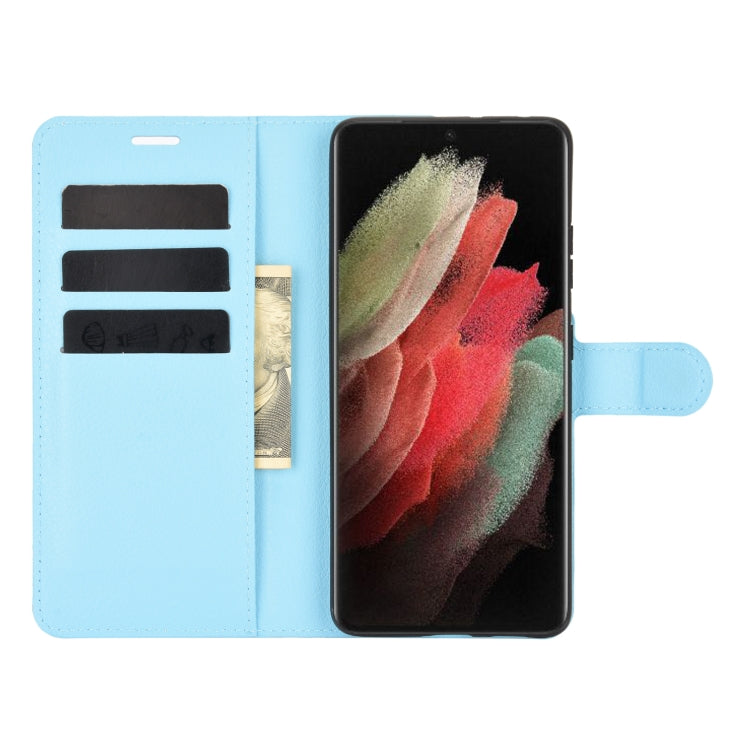For Samsung Galaxy S21 Ultra 5G Litchi Texture Horizontal Flip Protective Case with Holder & Card Slots & Wallet(Blue)