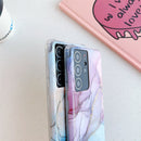 For Samsung Galaxy S21 Ultra 5G Four Corners Anti-Shattering Flow Gold Marble IMD Phone Back Cover Case(Green LD7)