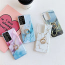 Four Corners Anti-Shattering Gold Marble IMD Phone Case with Metal Rhinestone Ring Holder For Samsung Galaxy S21 Plus 5G(White LQ2)