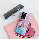 Four Corners Anti-Shattering Gold Marble IMD Phone Case with Metal Rhinestone Ring Holder For Samsung Galaxy S21 Plus 5G(White LQ2)