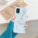 Four Corners Anti-Shattering Flow Gold Marble IMD Phone Back Cover Case For Samsung Galaxy A51(4G)(White LD2)